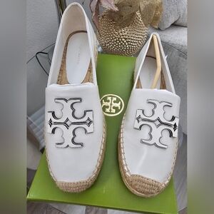 Tory Burch Ines Leather Espadrille with White Logo 8.5